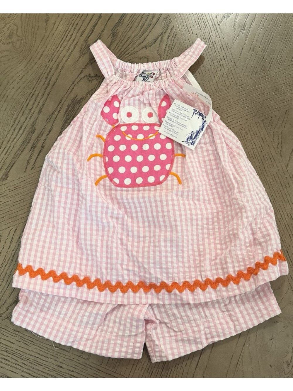 The Bailey Boys Pink Gingham Crab Applique Pillowcase Tank Top Shorts Set Size 5